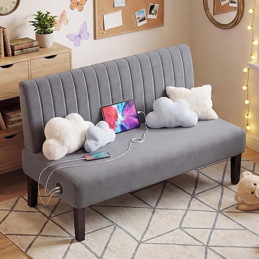 STHOUYN Mordern Armless Oversized Accent Chair for Living Room Decorative Slipper Chair for Bedroom Corner Side Chair Cotton-Linen (1 Grey (Loveseat))