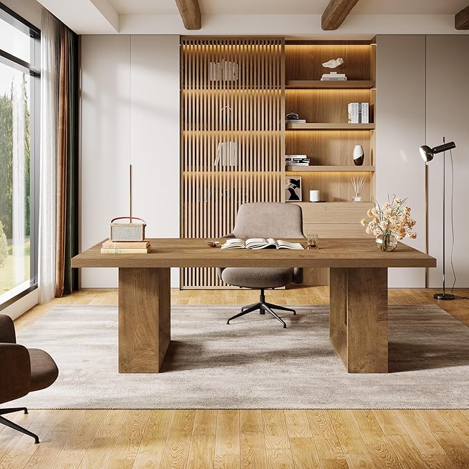Tribesigns Home Office Desk 62.99 Large Farmhouse Executive Desk Computer Table for Office Conference Room Study Room (Walnut)