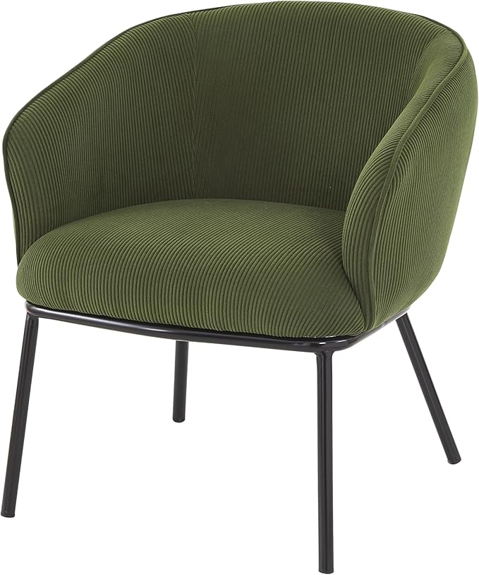 Modern Corduroy Accent Chair with Channel Back Design Black Metal Legs and Soft Upholstery Comfortable Seating for Living Room Bedroom or Office Greenish Blue