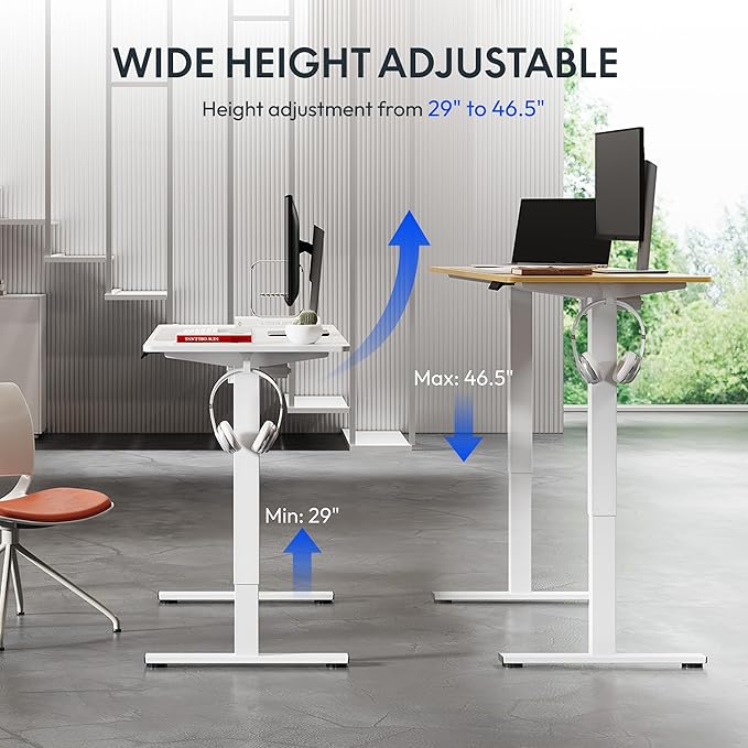 FLEXISPOT 63x24 Inch Electric Height Adjustable Standing Desk for Home &amp Office Splice Board Desk for Computer Workstation Study or Creative Setup White