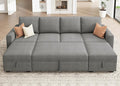 HONBAY Modular Sectional Sleeper Sofa Bed Chenille Pull Out Couch with Storage Ottoman U Shaped Sectional Couches for Living Room Warm Grey