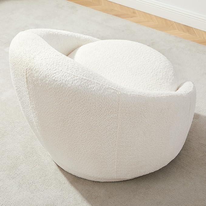 VANOMi 34 Swivel Accent Chair Oversized Armchairs for Living Room Comfy Sharpa Chair Reading Chairs for Bedroom Corner Apartment White