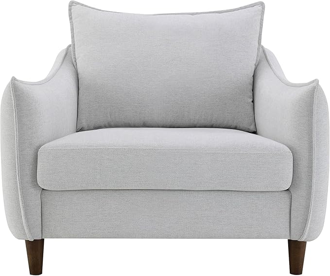 Furniture of America Algar Modern Chenille Arm Chair with Sloped Armrest Back Pillows and Round Tapered Legs Wooden Comfortable Couch Home Sofa for Living Room Oeko TEX Certified Light Grey