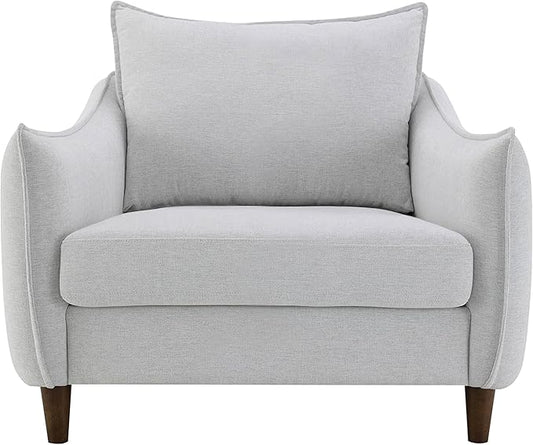 Furniture of America Algar Modern Chenille Arm Chair with Sloped Armrest Back Pillows and Round Tapered Legs Wooden Comfortable Couch Home Sofa for Living Room Oeko TEX Certified Light Grey