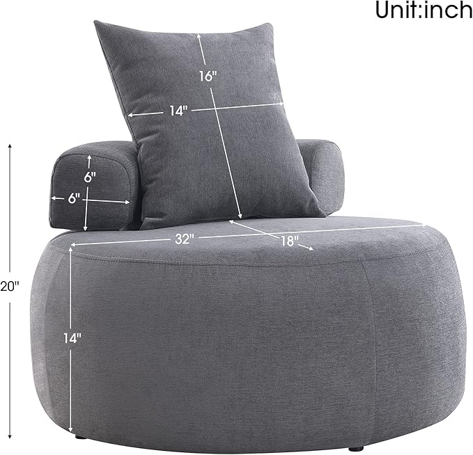 Generic 32 Solid Wood Lounge Chair with Pillow Easy to Move Modern Chenille Reading Chair High Stretch Round Sofa for Bedroom Living Room Lounge Hotel 3 Colors Light Gray