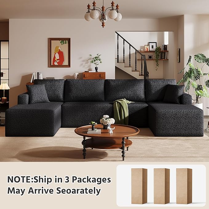 Modular U-Shaped Sectional Sofa 7-Seater Cloud Couch with Double Chaise Modern Sleeper SofaNo Assembly Sectional Cloud Boneless Sofa Couches for Living Room/Apartment