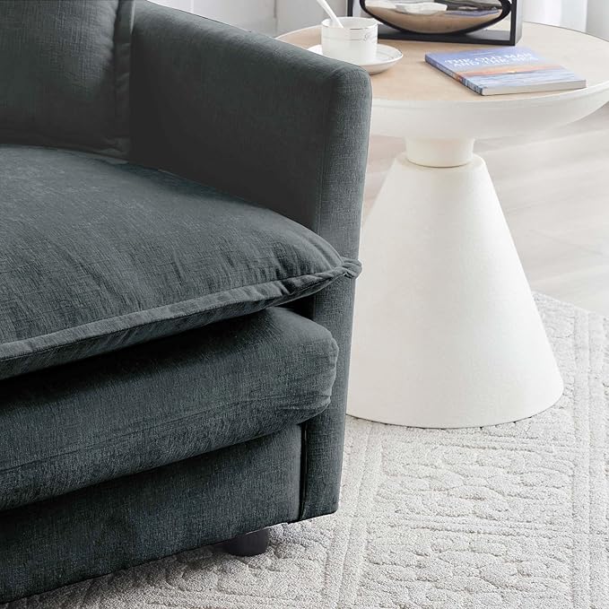 Modern Accent Chair Wide Accent Armchair with Ottoman Upholstered Single Club Chair for Living Room Bedroom (Chenille Fabric in Dark Gray 1 Seat and 1 Ottoman)