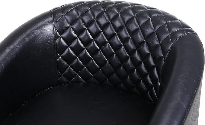 Accent Barrel Chair Living Room Chair with Nailheads and Solid Wood Legs Black pu Leather