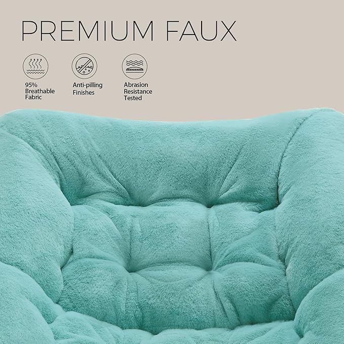 Walsham Folding Comfy Chair with Ottoman Faux Fur Soft Cozy Lounge Reading Papasan Chair with Footrest for Adults Kids Bedroom Living Room Dorms Small Space Green