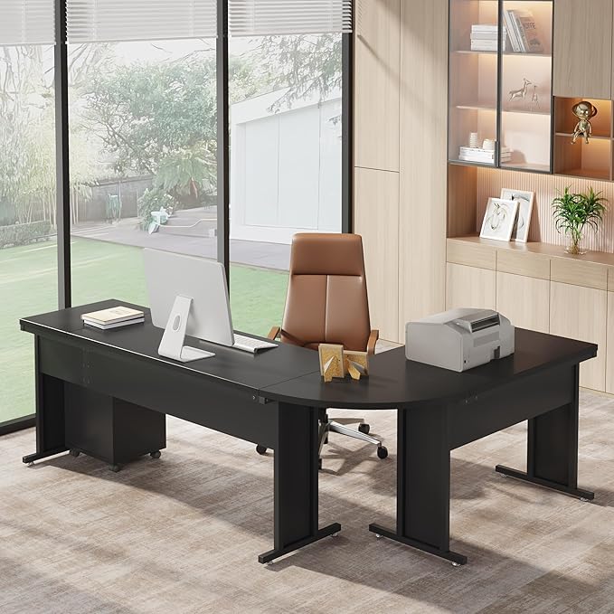 Tribesigns 83 L-Shaped Executive Desk Reversible Modern Office Desk with Drawers &amp Rolling File Cabinet Large Corner Computer Desk Business Workstation for Home Office (Black)