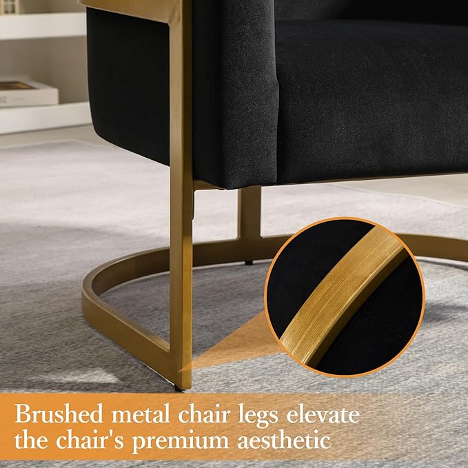 Modern Black Accent Chair Velvet Barrel Chair Padded Seat Upholstered Comfy Armchair for Reading/Living Room/Bedroom/Club Side Chairs with Luxury Gold Frame