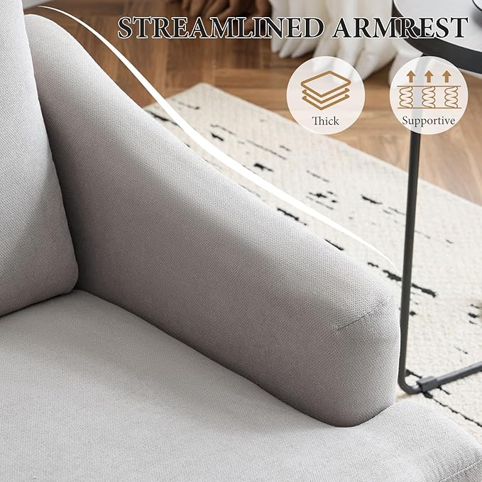 Bezseller Modern Accent Chair Upholstered Reading Armchair with Wood Legs Mid-Century Leisure Comfy Single Sofa Chair for Living Room Bedroom Home Office Light Grey