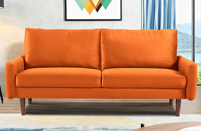 Kent Velvet Sofa for Modern Living Rooms and Compact Spaces Comfy 3 Seater Couch Studio Apartment Furniture with Sleek Design Orange