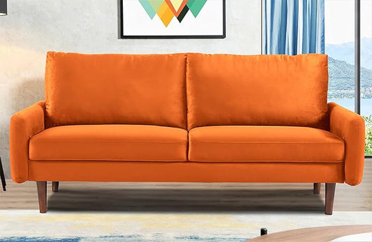 Kent Velvet Sofa for Modern Living Rooms and Compact Spaces Comfy 3 Seater Couch Studio Apartment Furniture with Sleek Design Orange