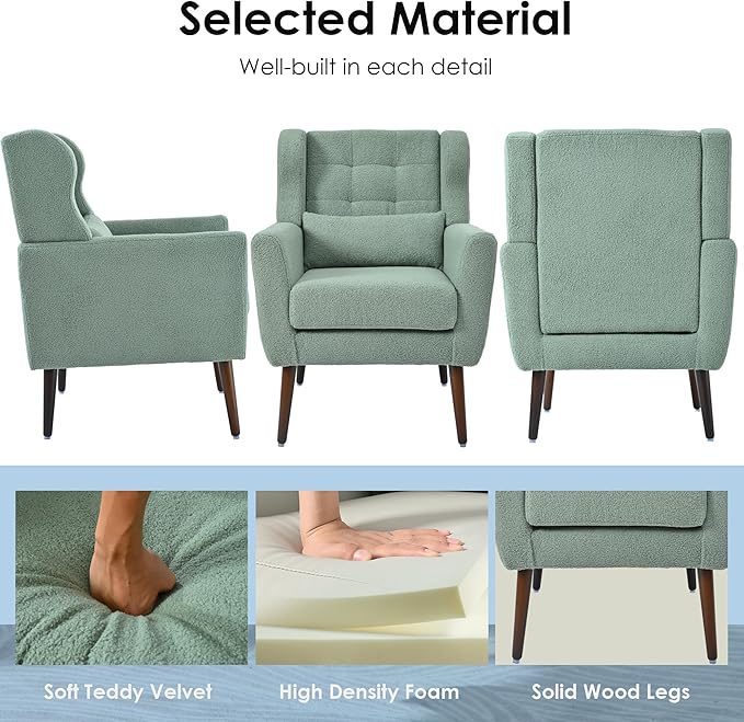 Modern Accent ChairFabric Living Room Chairs Comfy Reading ChairMid Century Accent Chair Lounge Arm Chairs Armchair for Living Room Bedroom