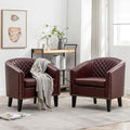 KINWELL 29 W Faux Leather Barrel Chairs Set of 2 Modern PU Upholstered Tufted Club Chairs with Nailhead Trim Small Armchairs Accent Chairs for Living Room Bedroom Apartment Lounge Nursery Red