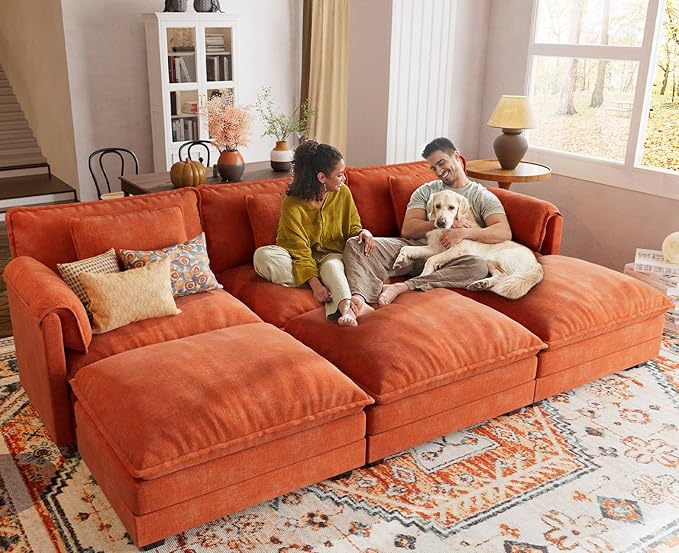 ELUCHANG Ottoman for Modular Sectional Cloud Couch Deep Seat Sofa for Apartment Living Room and Bedroom Easy Assembly Chenille Terracotta