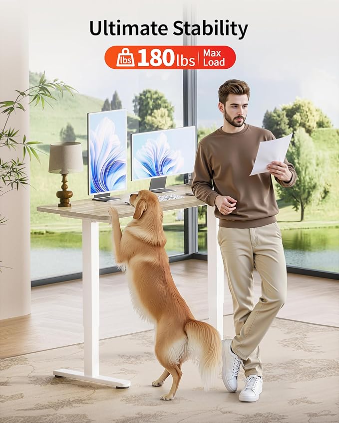 Okin Standing Desk Electric Adjustable Computer Desks Whole Piece Stand up Desk Office Gaming Home Office Memory Desks 48x24 inches Cream Pecans