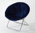 Urban Lifestyle Super Soft Faux Fur Saucer Chair with Folding Metal Frame Navy 29X32X22
