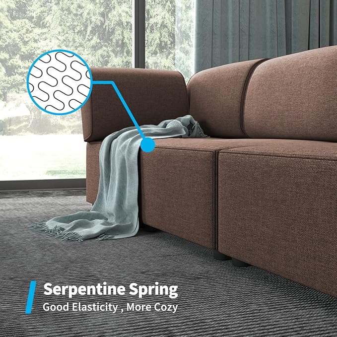 Mjkone 120 Inch U Shaped Sectional Couches for Living Room Convertible L Shaped Sectional Sofa with Ottoman Oversized Sleeper Sofa Linen Fabric Deep Modular Sectional Sofa 6PCS Dark Brown
