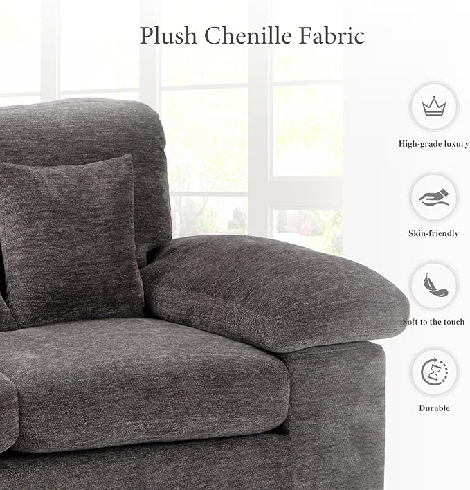 Loveseat Sofa73 Love Seat Couches Living Room Sofa with 3 Pillows Upholstered Comfy Chenille Seat Cushions Bedroom CouchGrey