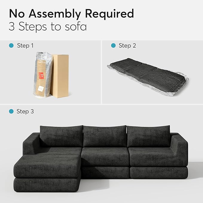 Cloud Boneless Modular Sectional Sofa 69 Modern Chenille Couch for Living Room Convertible L-Shaped Sleeper Sofa Bed with Ottoman Deep Seat Cloud Couch Sectional No Assembly RequiredGray