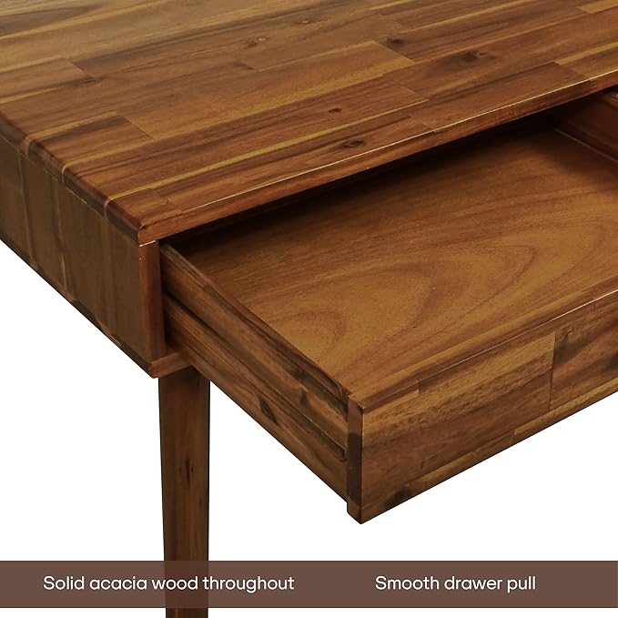 Acacia Lagom 48 Solid Wood Work Desk with Drawers Home Office Desk Office Furniture Work Table for Home Office Scandinavian Style Wood Work Desk for Home Office Walnut