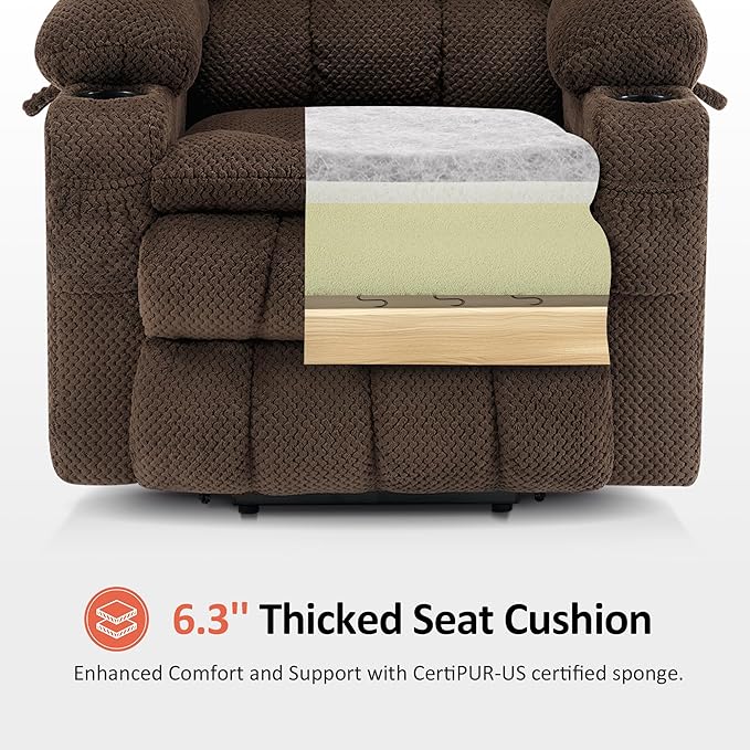MCombo Dual Motor Large Power Lift Recliner Chair for Elderly Lay Flat Lift Chair with Heat and Massage Big Lift Recliner for Tall People Cup Holders Fabric 7896 (Large Mocha)