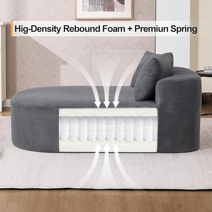 46 Chaise Lounge Chair Indoor Cloud Sleeper Sofa Bed with Pillows Corduroy Upholstered Sofa Couch for Living Room Apart No Assembly Required Gray