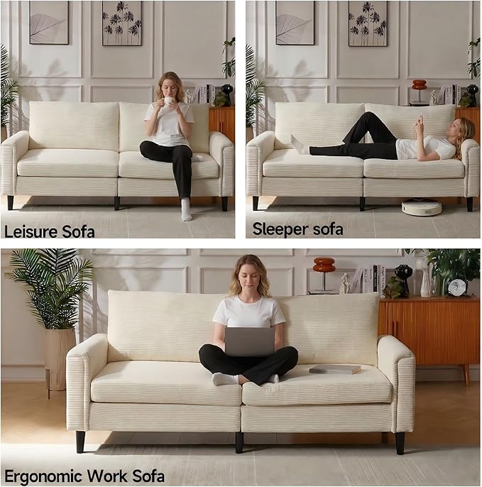 Brelice 80 Loveseat Sofa Corduroy Couch for Living Room 24.4 Extra Deep Seats Mid Century Modern Oversized Love Seat for Bedroom Office Apartment and Small Space