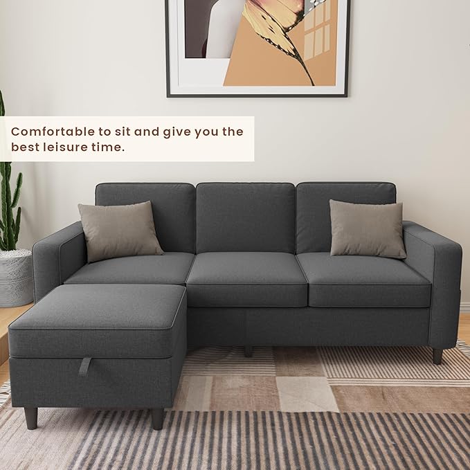 Sectional Couches for Living Room - Deep Seater Couch Living Room-Comfy L Shape Modular Sofawith Storage Chaise-Washable Covers-Suitable for Living RoomsApartmentsRooms and Offices-Dark Gray