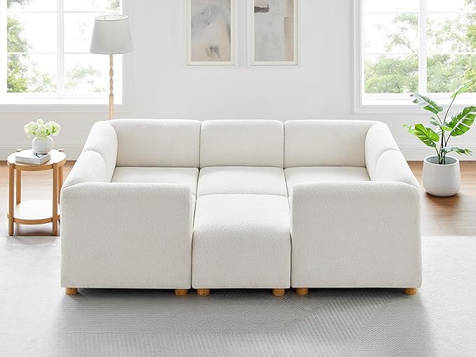 VANOMi Oversized Modular Sectional Sofa Sleeper Sectional Couches for Living Room 6 Seats Modular Sofa with Reversible Chaises Cream White