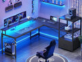 SEDETA L Shaped Gaming Desk 51 Computer Desk with Storage Shelves Gamer Desk with Power Outlets &amp LED Lights Fabric Drawer Monitor Stand and Hooks Black