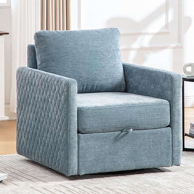 Swivel Accent Chair Set of 2 Modern Swivel Barrel Chair with Hidden Storage 360 Degree Comfy Square Accent Barrel Chair Upholstered Sofa Armchair for Living RoomBedroomChenille Blue