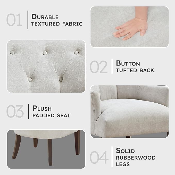 Lexicon Modern Accent Chair Textured Fabric Upholstered Arm Chair with Button Tufted Back Sloped Flared Arms and Wooden Legs for Living Room/Bedroom Oyster