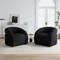 Boucle Swivel Accent Chair No Assembly Small Comfy Round Barrel Armchair for Living Room Bedroom Reading Waiting Room (Black Set of 2)