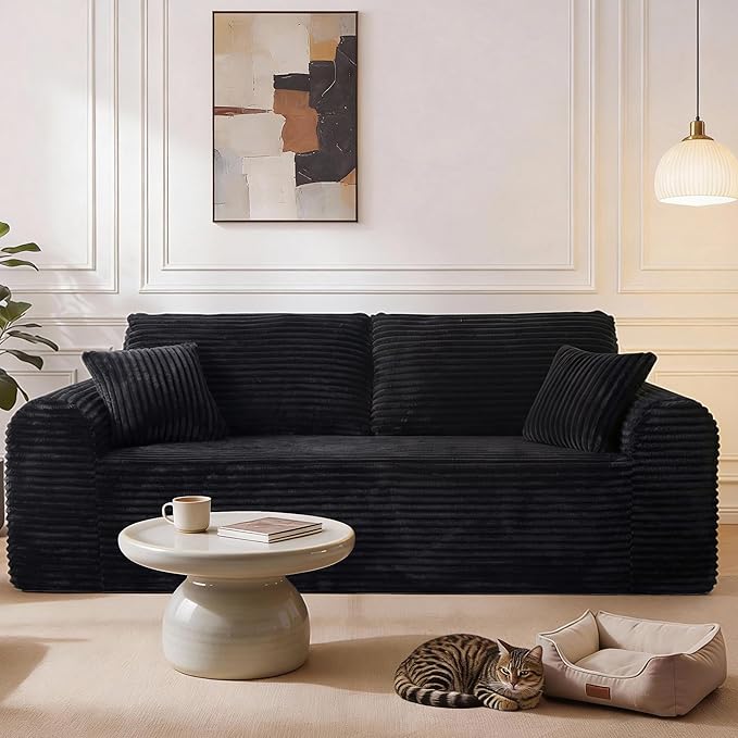 Modular Sectional Sofa Cloud Boneless Couch with Layered Cushion Upholstered Sofa in a Box Flexible Module Combination for Living Room No Assembly (Black 87“)