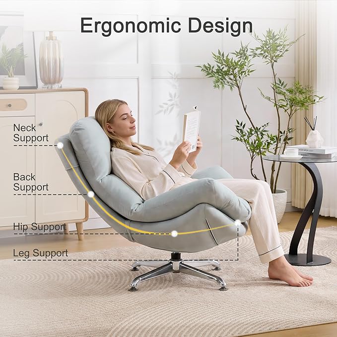 360° Swivel Oversized Accent Chairs Set of 2 Fabric Upholstered High Back &amp Thick Cushion Ergonomic Comfy Reading Lounge Sleeper Chair with Sturdy Metal Base for Living Room Bedroom Blue