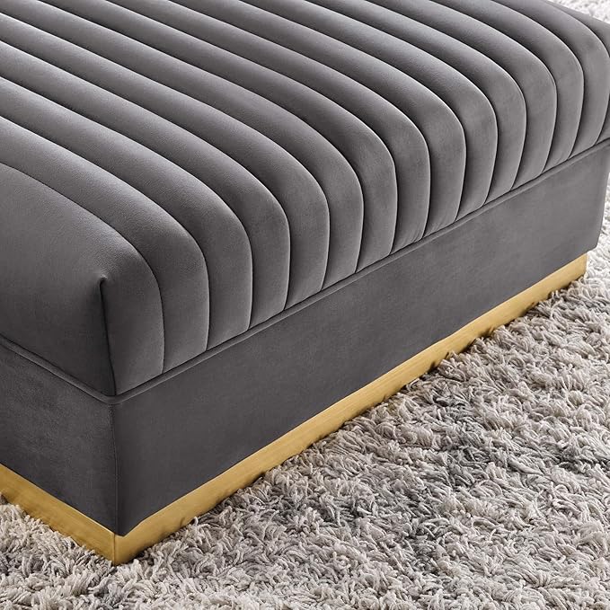 Modway Sanguine Channel Tufted Upholstered Performance Velvet Modular Sectional Sofa Ottoman in Gray