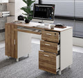 Modern Design Venice Computer Office Desk with 3 Locking Drawers and Storage Cabinet 53 Inch Home and Office Executive Walnut and White Desk with Keyboard Tray by Crafts and Comfort