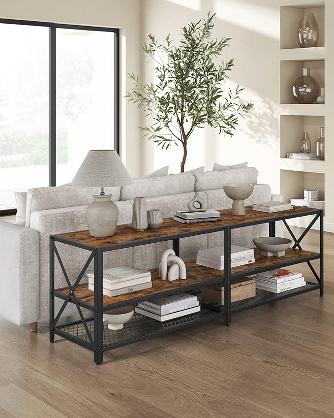 VASAGLE TV Stand TV Console for TVs Up to 65 Inches TV Table 55.1 Inches Width TV Cabinet with Storage Shelves Steel Frame for Living Room Bedroom Rustic Brown and Black ULTV094B01