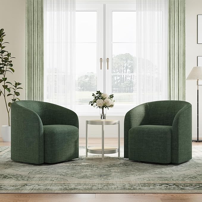 COLAMY Swivel Accent Chair Modern Barrel Round Chair Upholstered Comfy Living Room Chair with Armrest Armchair for Reading Room/Bedroom/Waiting Room/Office No Assembly Green