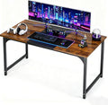 55inch Computer Desk with Deeper Carbon Fiber Desktop Gaming Office Desk with Sturdy Metal FrameHome Office Desk for Gaming Working Studying Rustic Brown