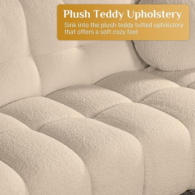 Modern Boucle Sofa Couch Comfy Deep Seat Teddy Cloud Couch 72.8 Upholstered Cozy Sherpa 2 Seater Couches with Pillows Oversized Loveseat Sofa for Living Room Apartment Light Brown