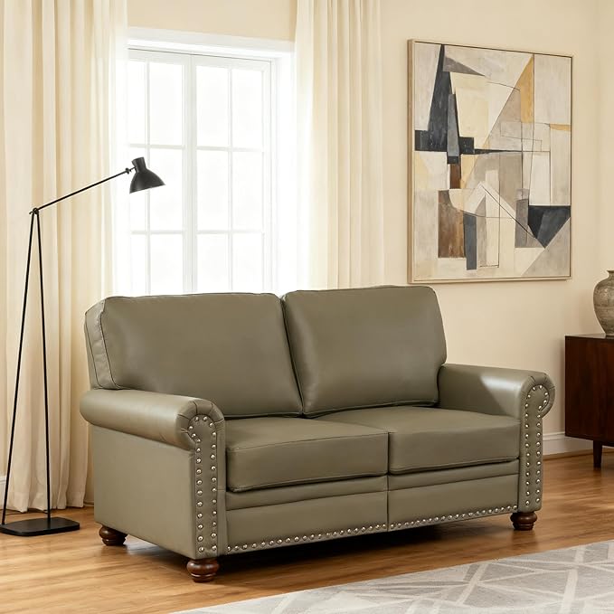 Loveseat Velvet Fabric Two- Seater Couch Buckle Design and Rivet Decoration Deep Seated Double Sofa Suitable for Living Room Bedroom Apartment Hotel etc (Light Green)