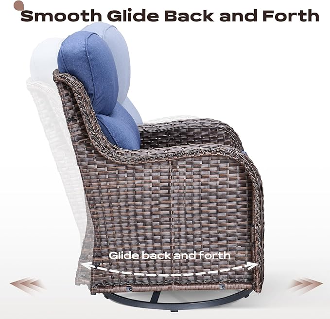 Rilyson Outdoor Patio Furniture Set - Weather Resistant WickerHigh Back6 inch Cushions4 Piece Patio Furniture Set with Swivel Rocker Chairs and Ottomans for Deck Porch YardBrown/Blue