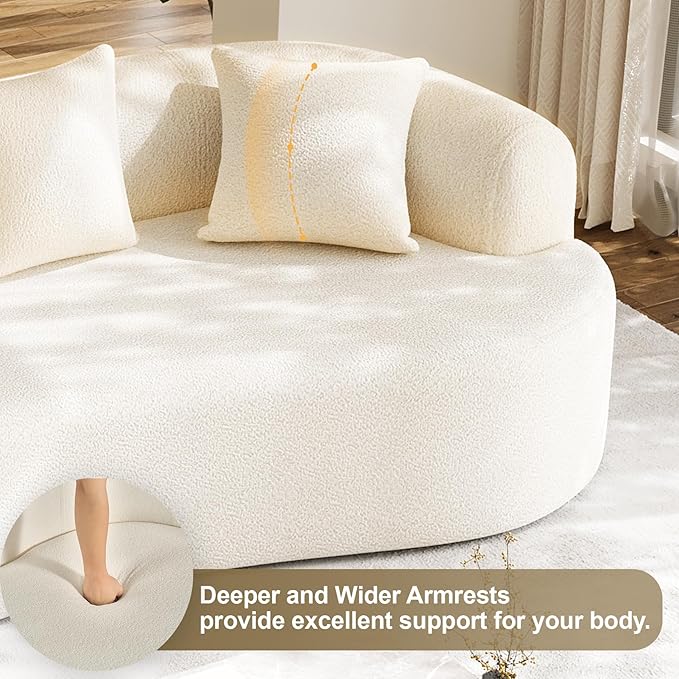 Oversized Sectional Sofa for Living Room Modern Luxury Plush Chenille 4-Seater Extra Deep &amp Wide Seat Curved Cloud Couch with 4 Throw Pillows No Assembly Needed Cream White