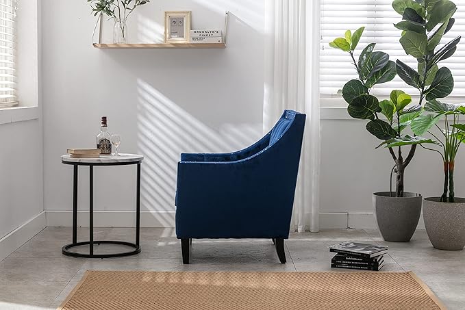 Velvet Accent Chair Modern and Cozy Sofa Chair with Wood Legs Tufted Accent Armchair for Living RoomBedroomOfficeGuest Room SapphireBlue