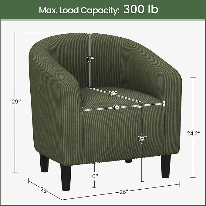 Yaheetech Accent Barrel Chair Corduroy Fabric Club Chair Furry Sherpa Elegant Armchair with Cozy Soft Padded Suitable for Living Room Bedroom Reception Room Office Dark Green