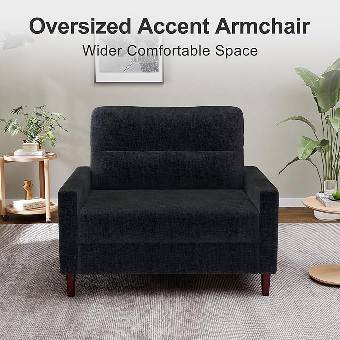 Accent Chair for Living Room Oversized 39.5 Chenille Fabric Armchair Mid Century Modern Single Sofa Chair Comfy Reading Chair for Bedroom Apartment Waiting Room (Dark Grey 1 Pack)
